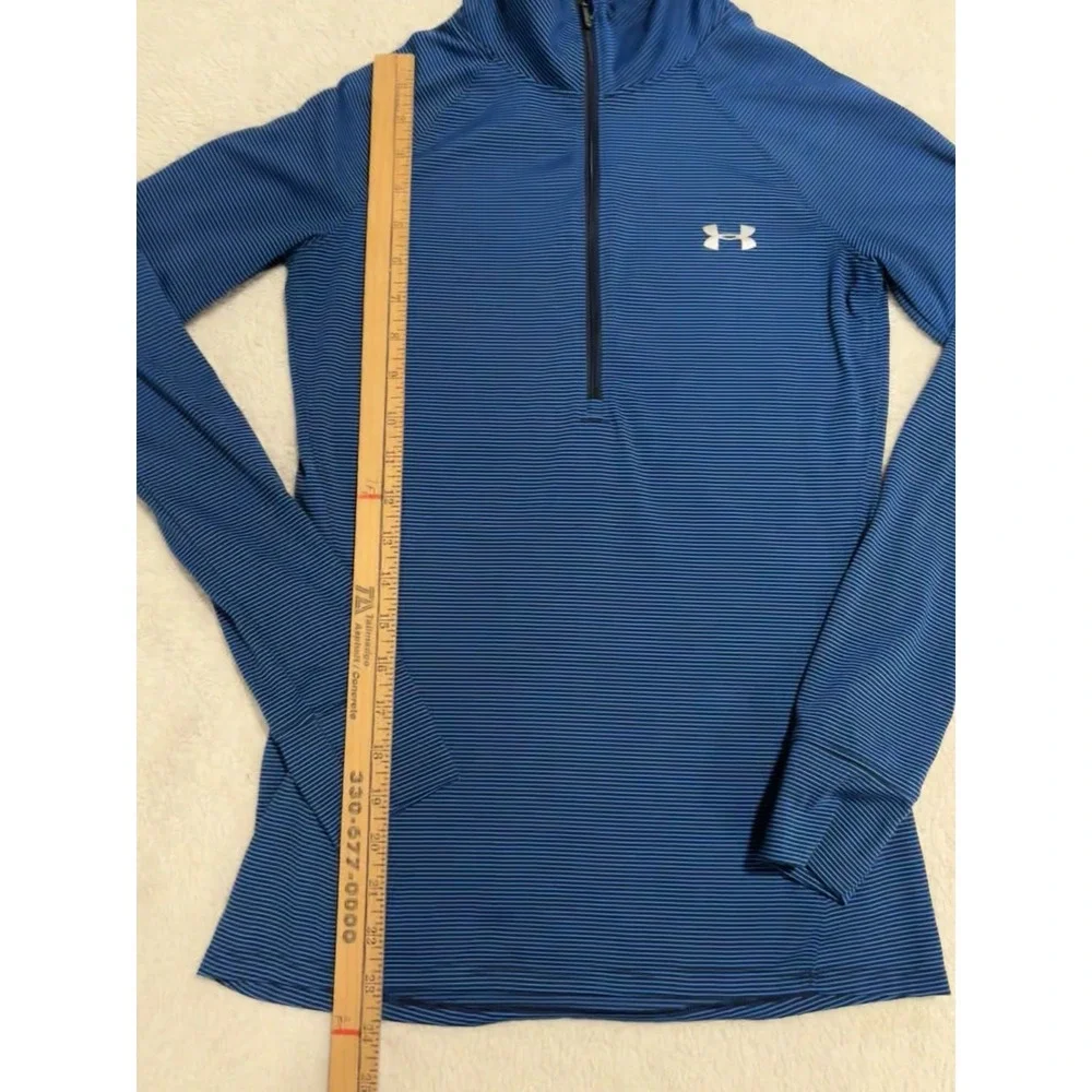 Under Armour Semi-Fitted 1/4 Zip Long Sleeve Striped Blue & Black Long Shirt XS